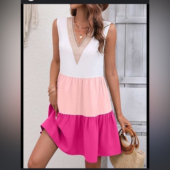 SHEIN Dresses & Skirts - SHEIN VCAY Colorblock Contrast Lace Ruffle Hem Smock Dress 1XL